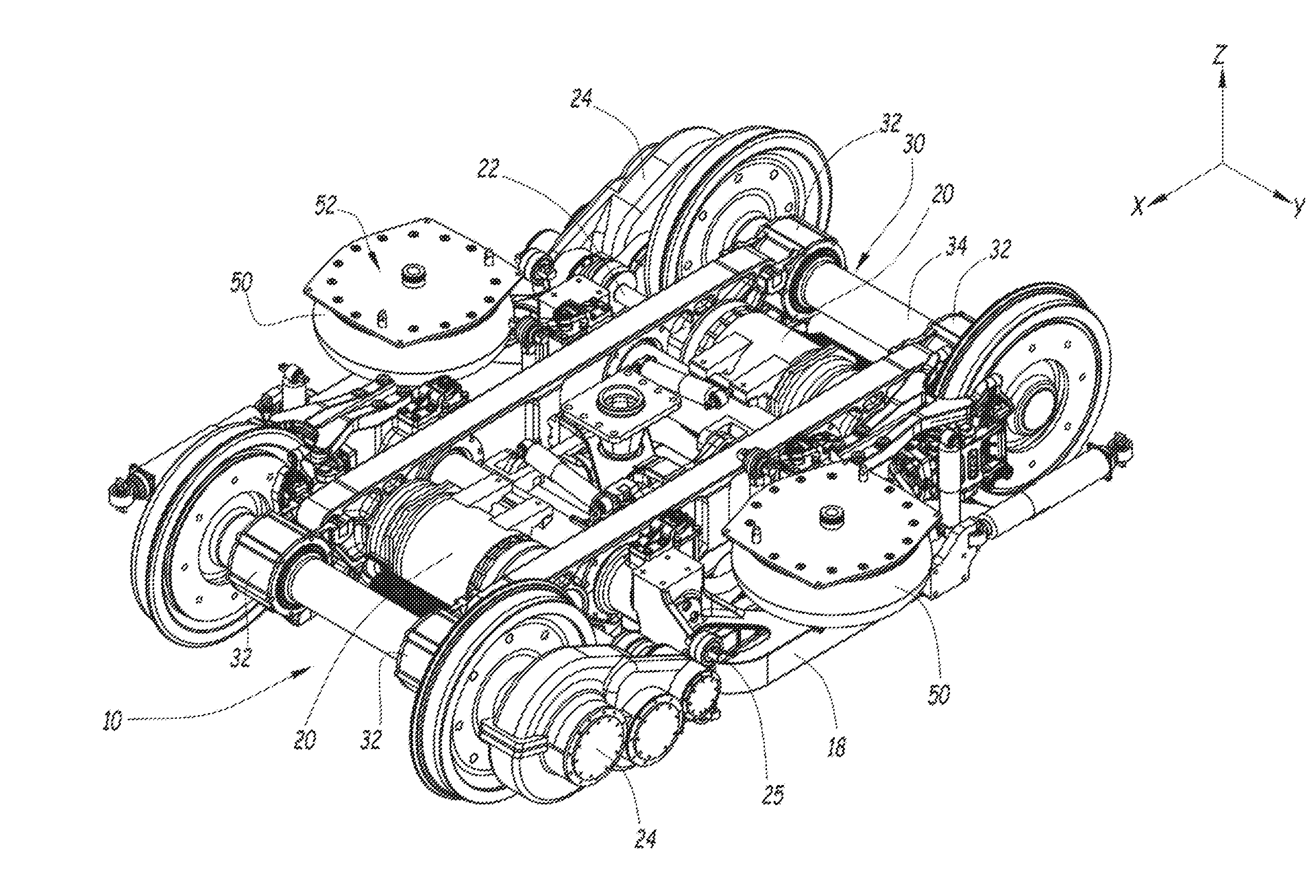 Motorized bogie for a low floor railway vehicle