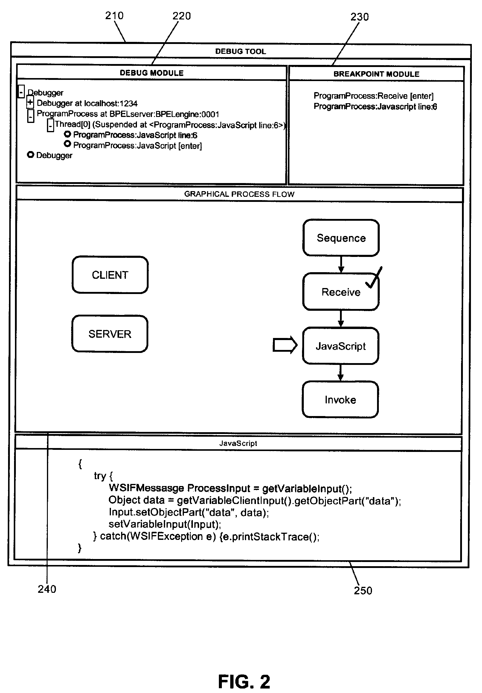 Breakpoint management and reconciliation for embedded scripts in a business integration language specified program process