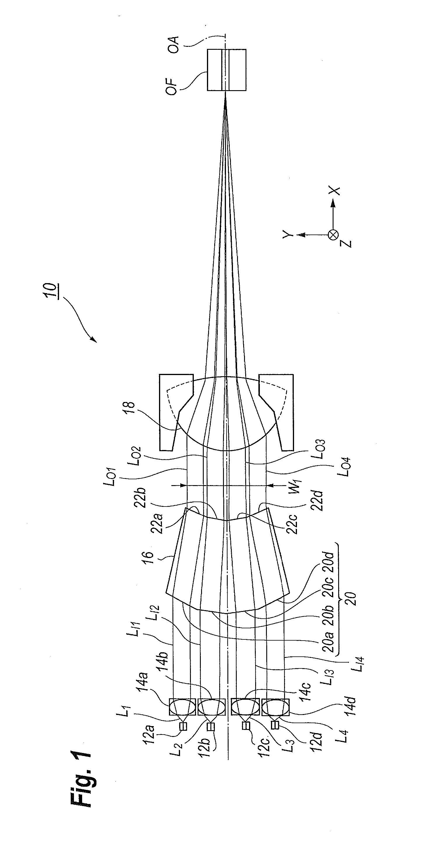 Optical module having composite prism to multiplex optical beams