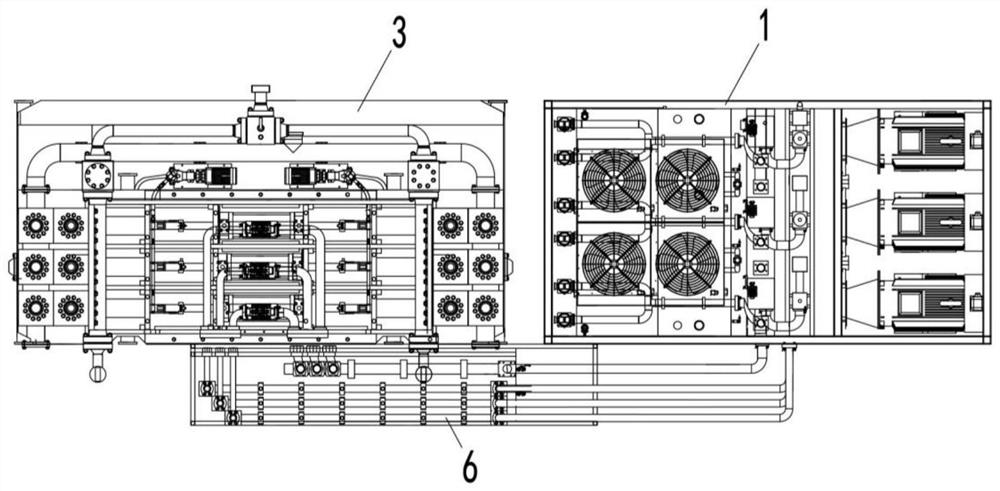 A hydraulic pump station skid and a hydraulic pressure-driven pump with a hydraulic pump station skid