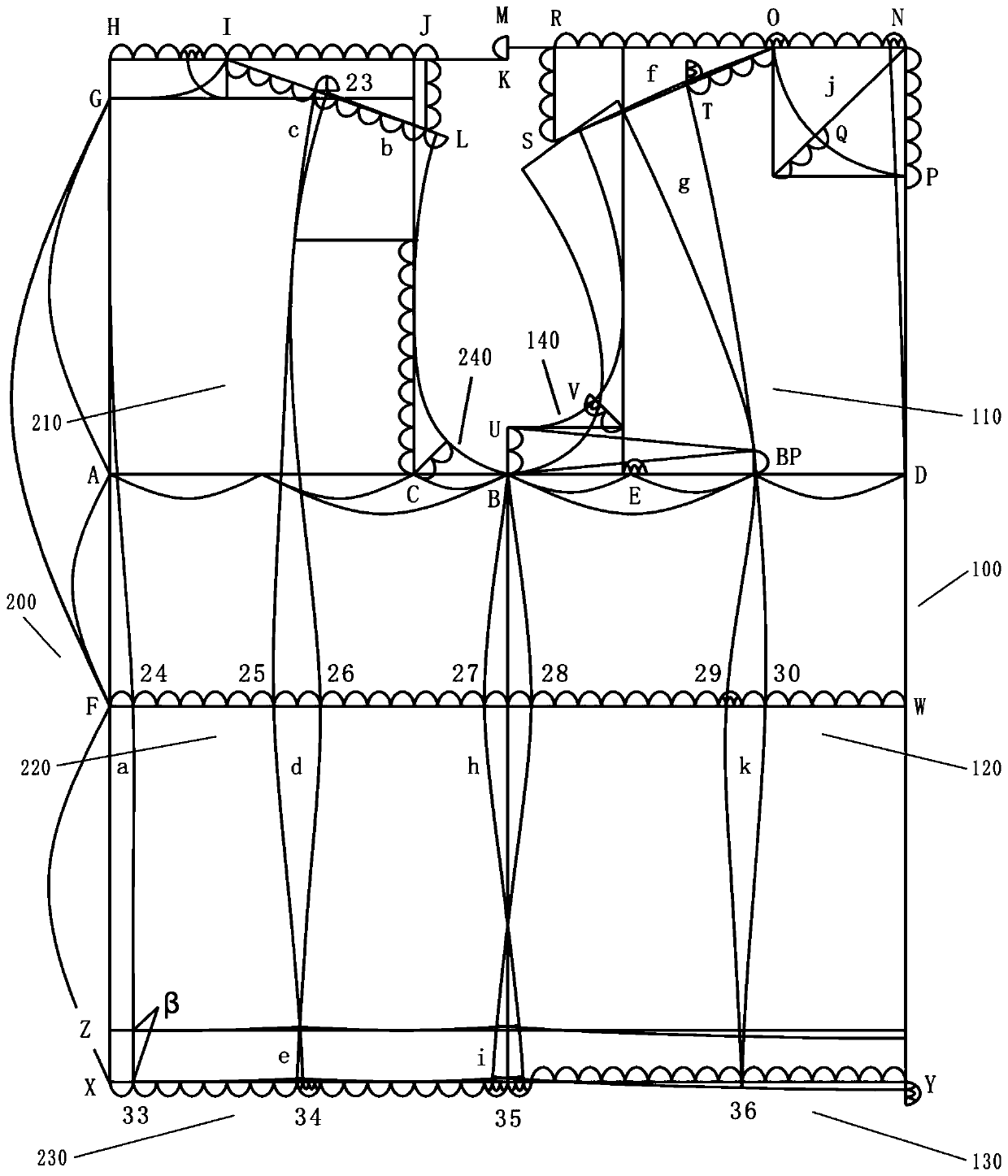 Golden ratio quarto-type women dress pattern, quarto-type women dress and pattern making method