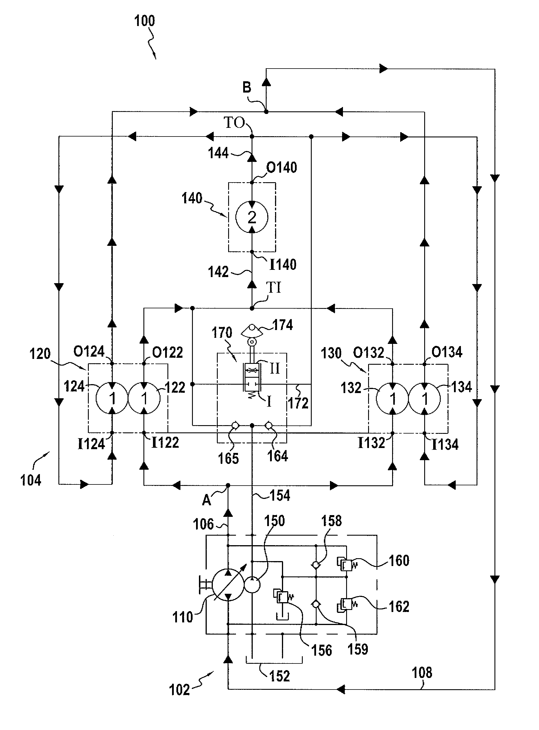 Hydraulic circuit adapted for coupling motors