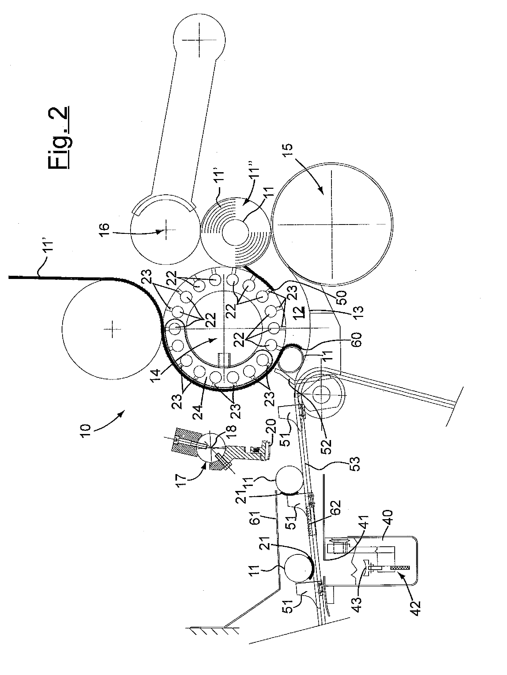 Winding group and method for winding paper around a core to make a log