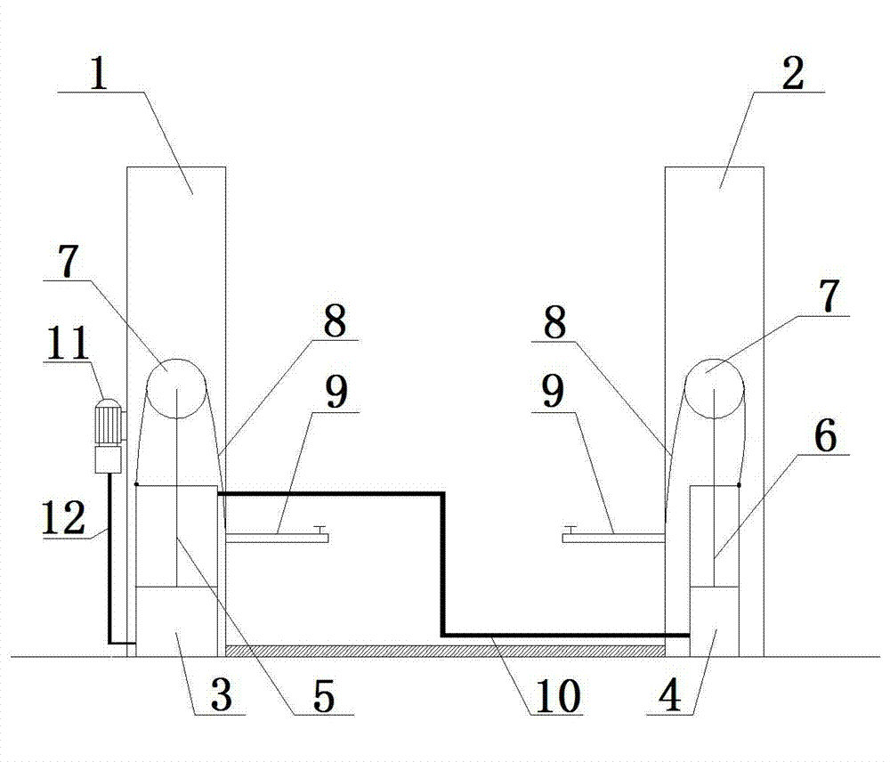 Double-column hydraulic automobile elevator free of balancing of steel wire rope