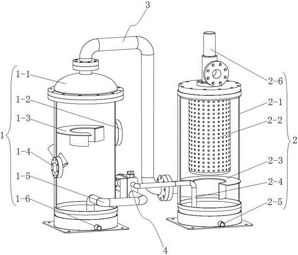 Splitting type three-stage oil and gas separating device of gas compressor