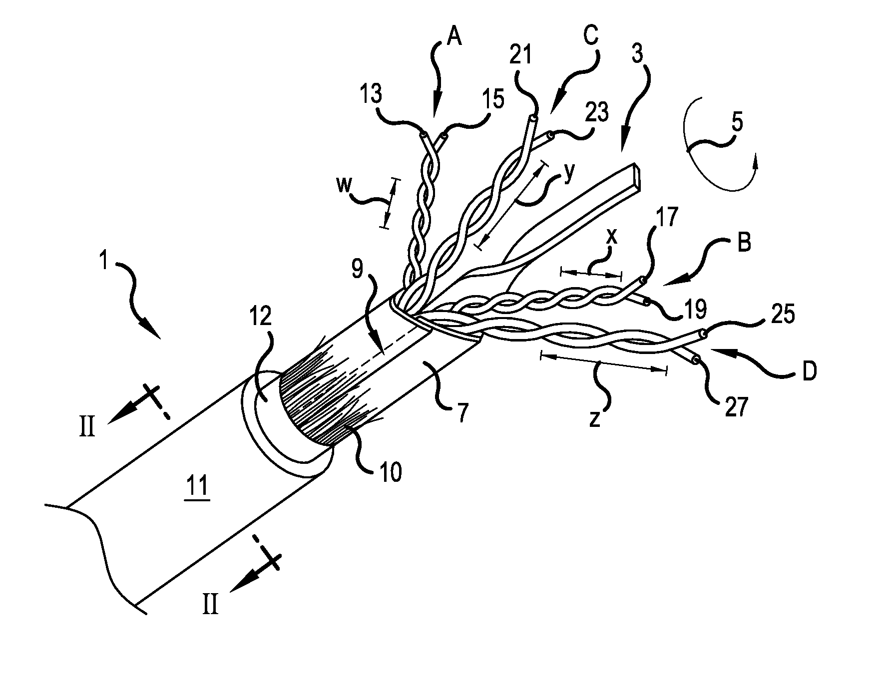 Shielded cable with UTP pair environment