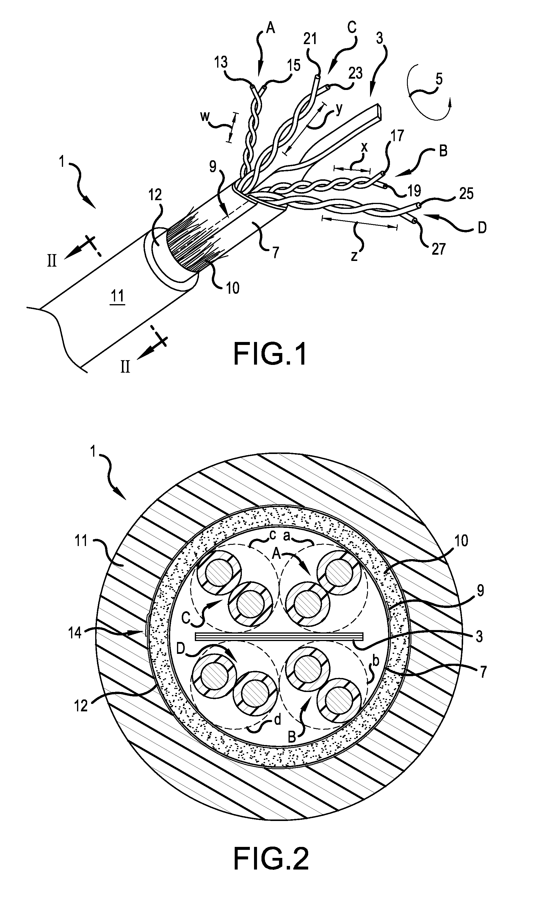 Shielded cable with UTP pair environment