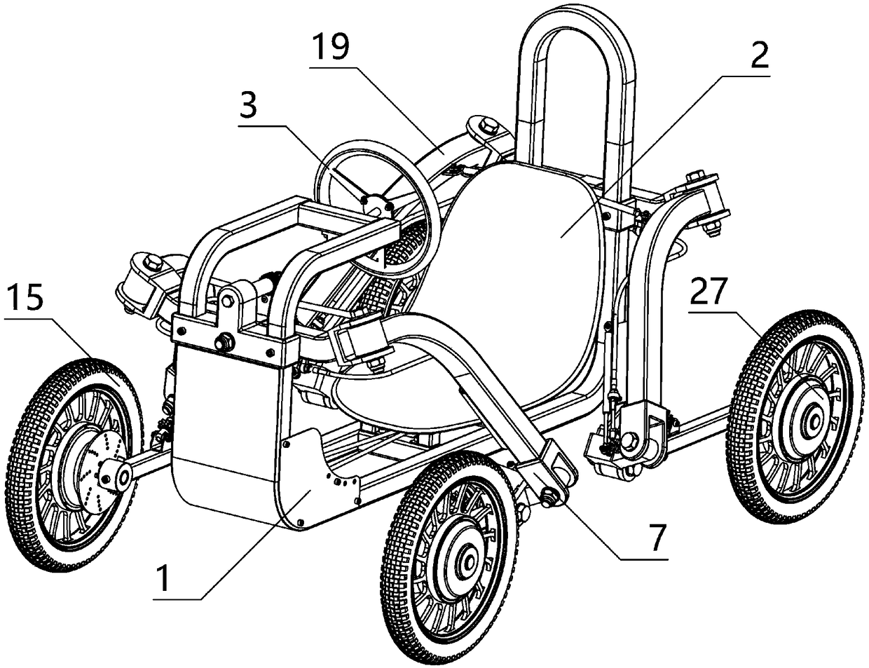 A four-wheel-drive off-road vehicle with a wheel adjustment linkage