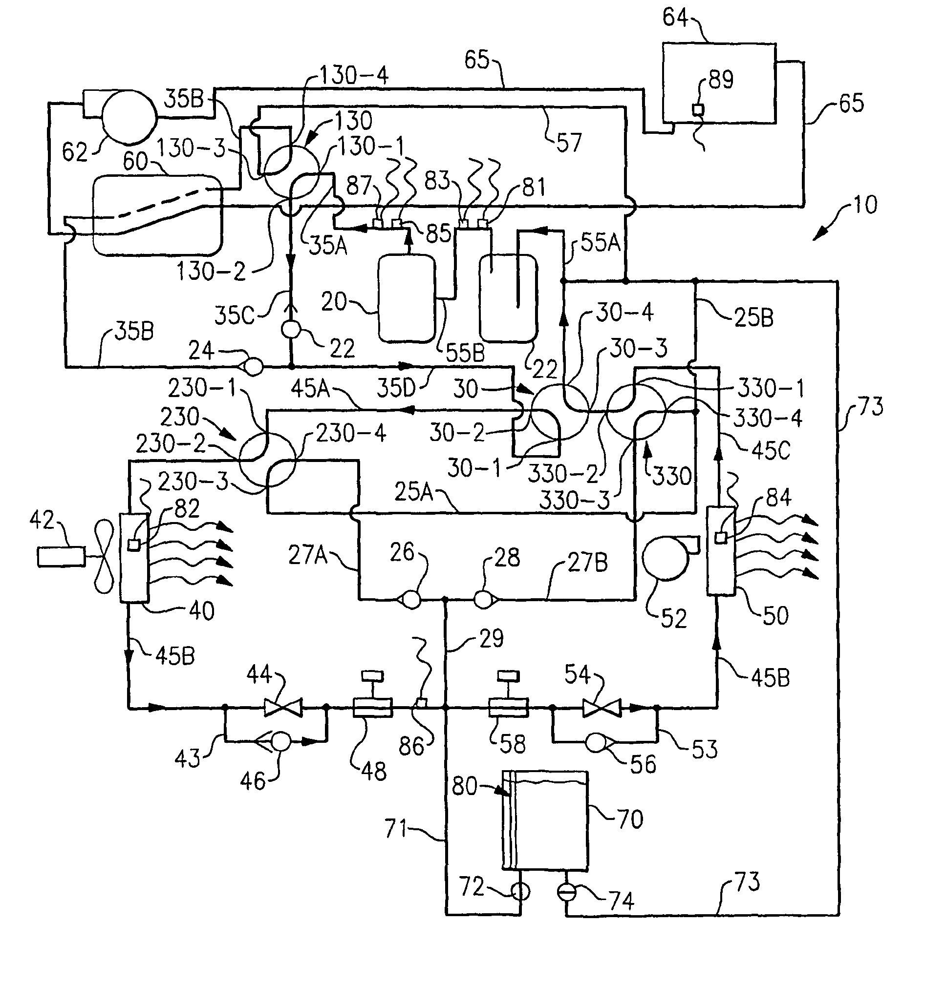 Heat pump system having auxiliary water heating and heat exchanger bypass