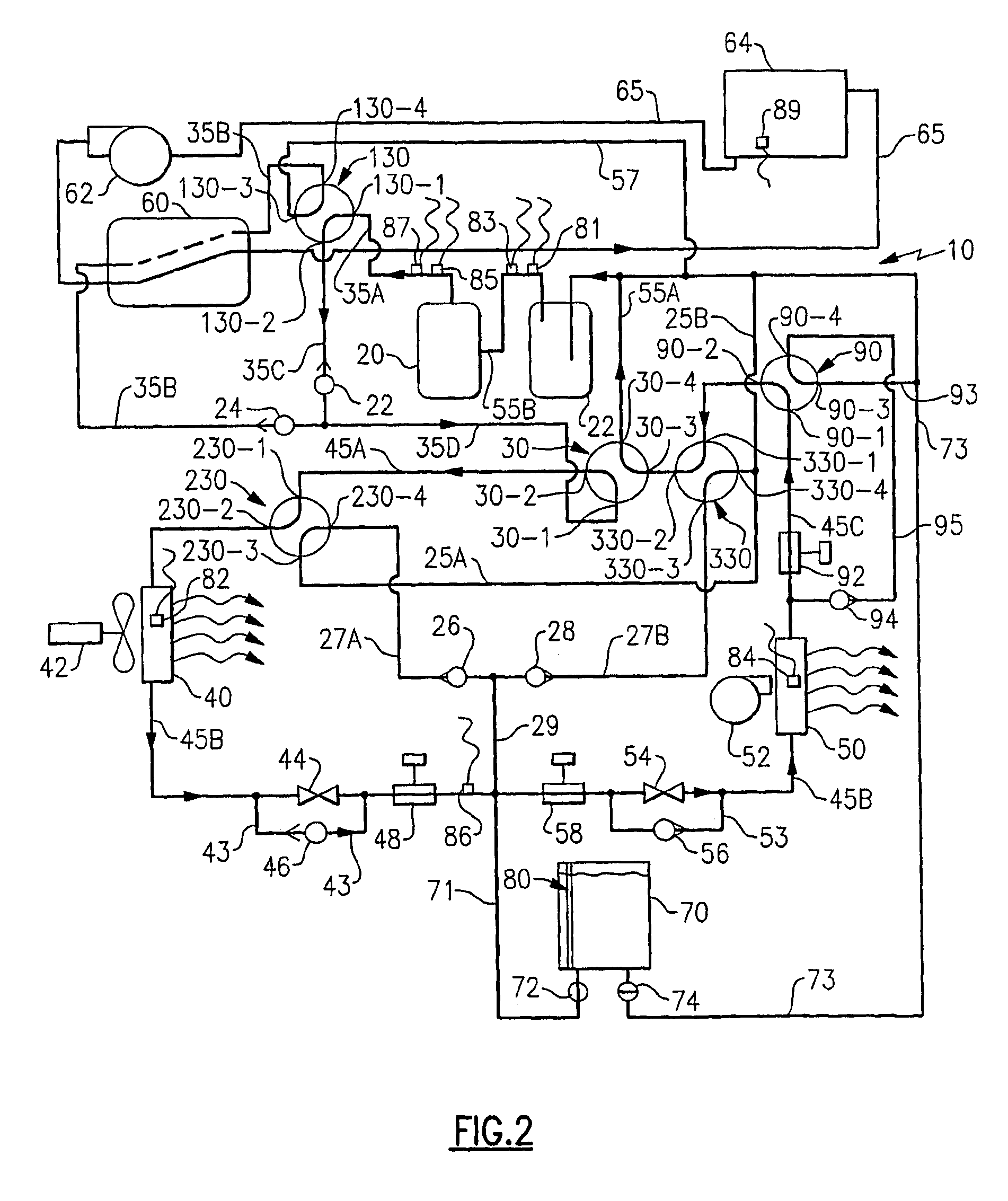 Heat pump system having auxiliary water heating and heat exchanger bypass