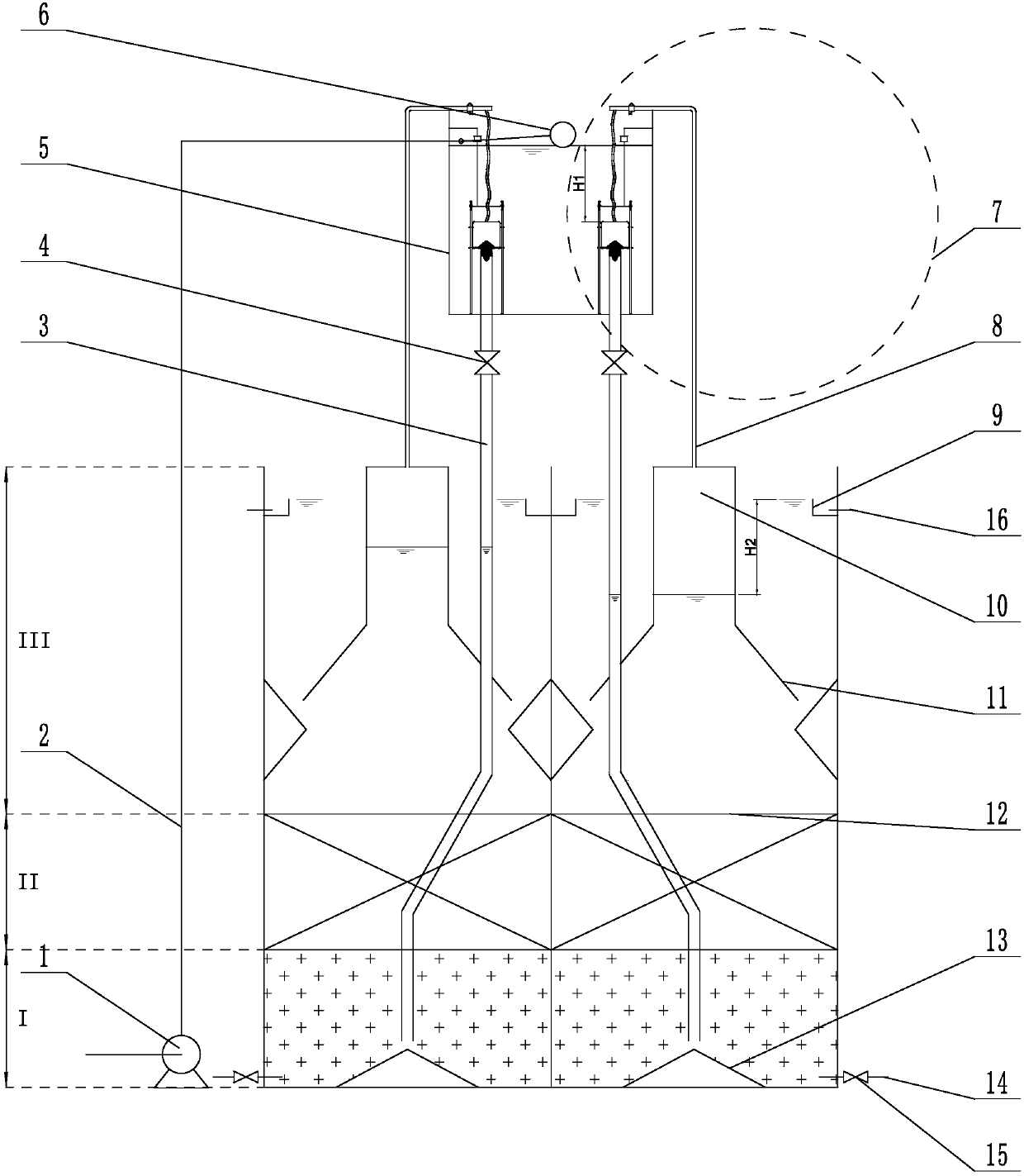 Anaerobic ammoxidation reaction device utilizing gas production for controlling water intake quantity