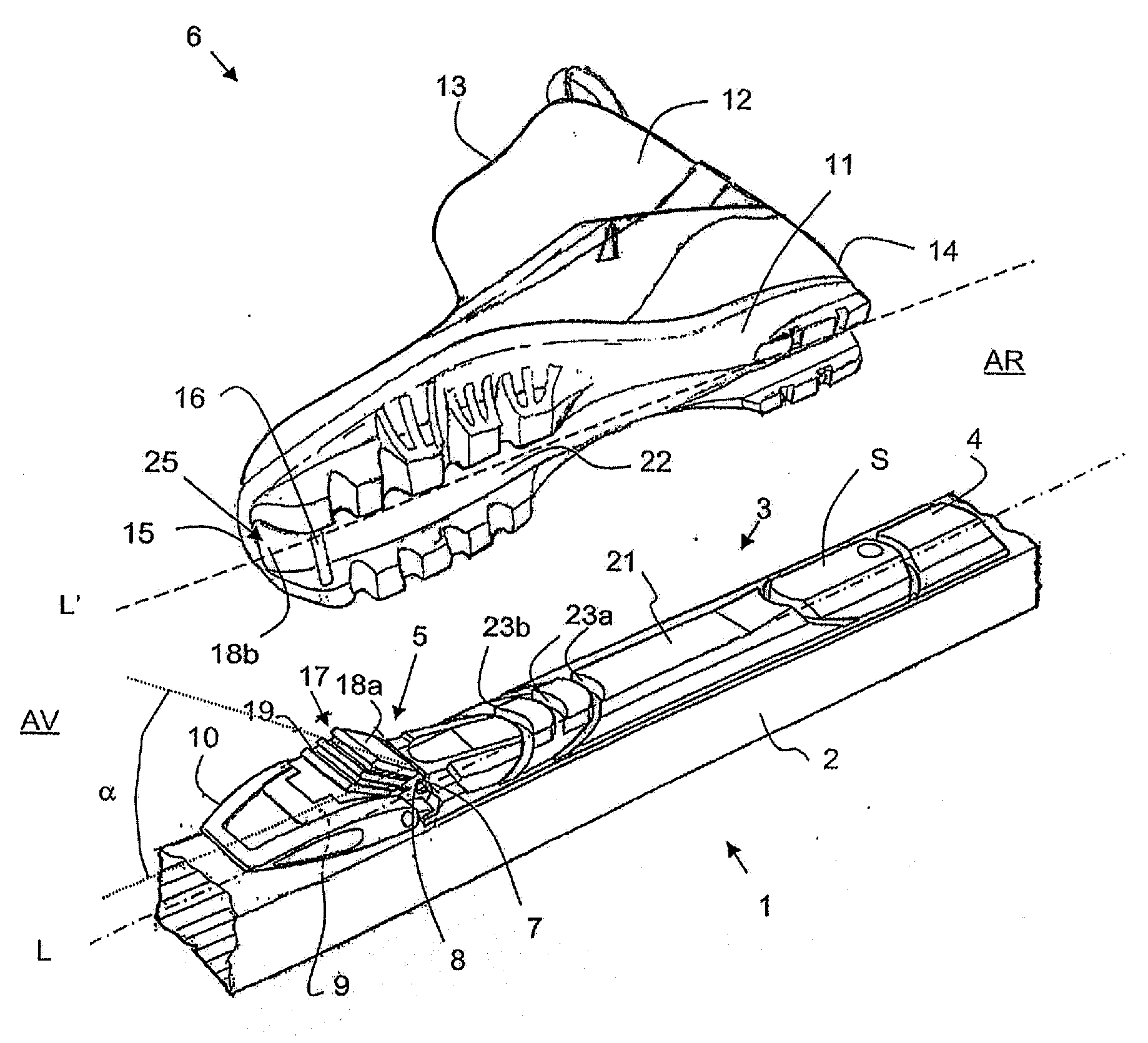 Ski binding and ski therefor