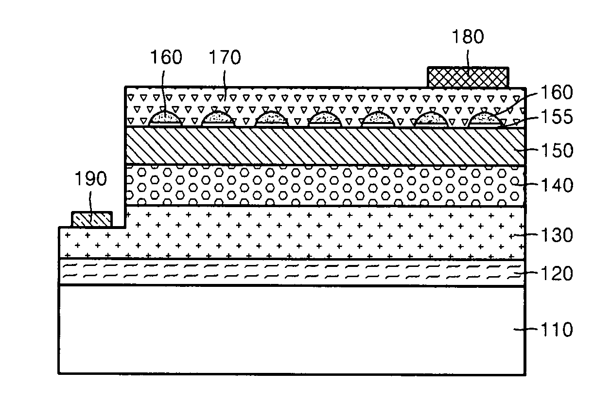 Nitride-based light-emitting device having grid cell layer