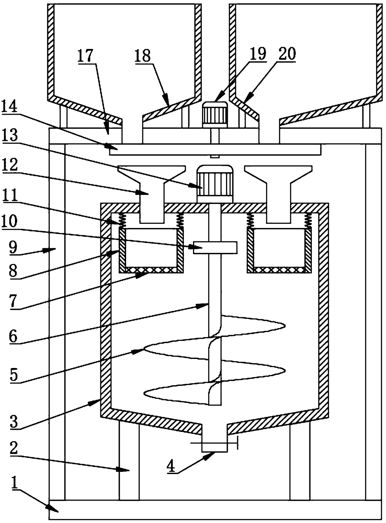 Feed mixing device capable of preventing caking