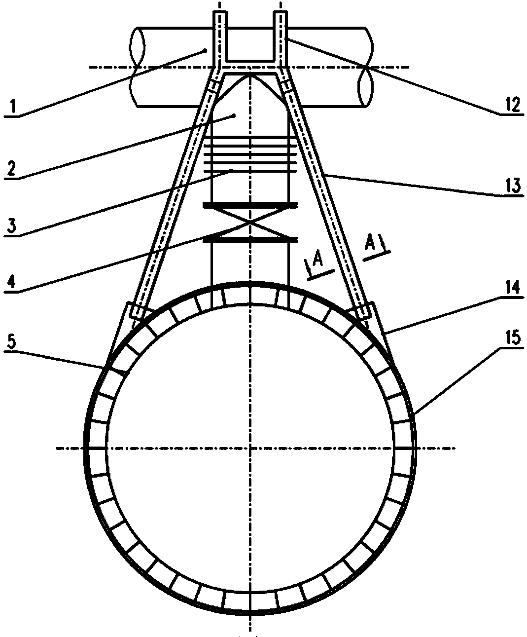 Triangular flexible large pull rod device with hot air pipelines