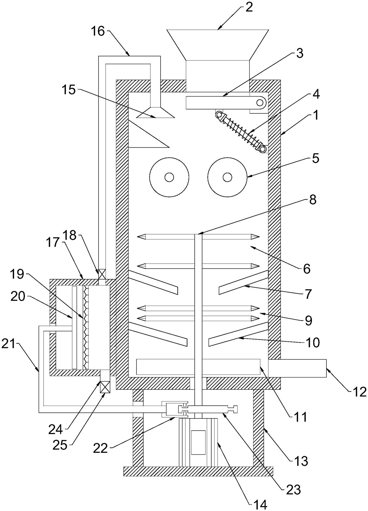 Multistage ore crushing device with dust prevention function