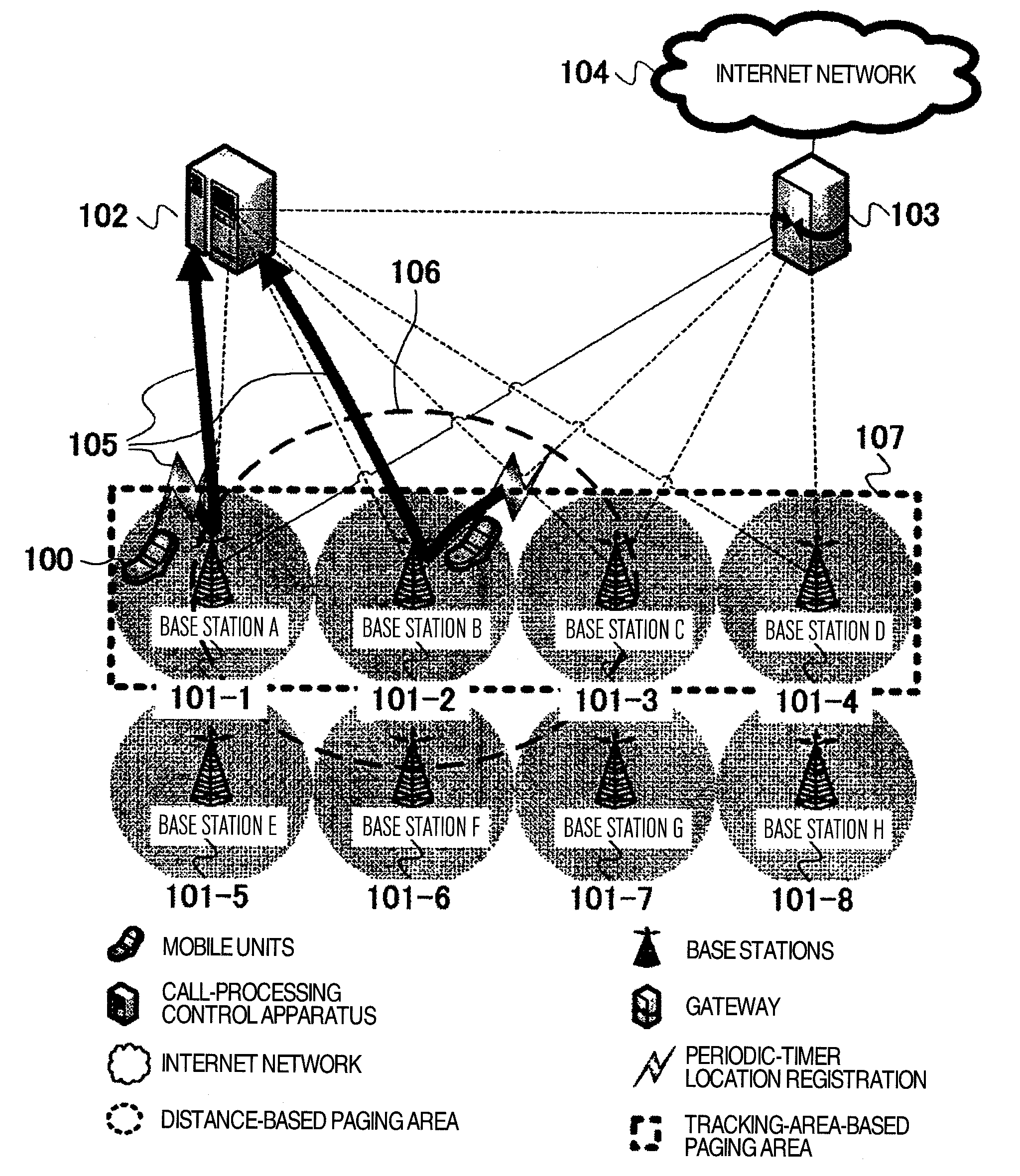 Paging-area determination method and call-processing control apparatus in mobile communication system