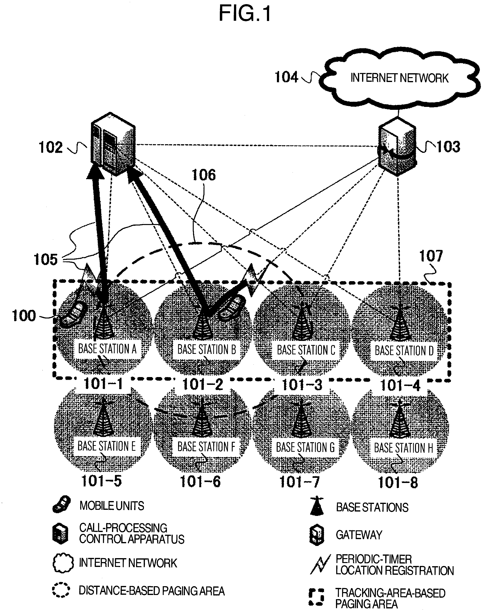 Paging-area determination method and call-processing control apparatus in mobile communication system