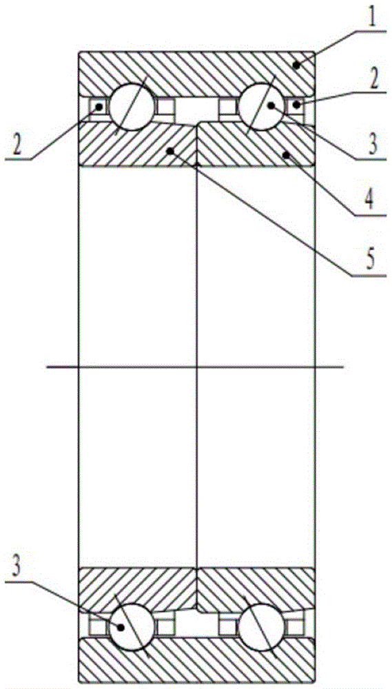 Double channel outer ring series connection type assembly angle contact ball bearing and assembly method thereof