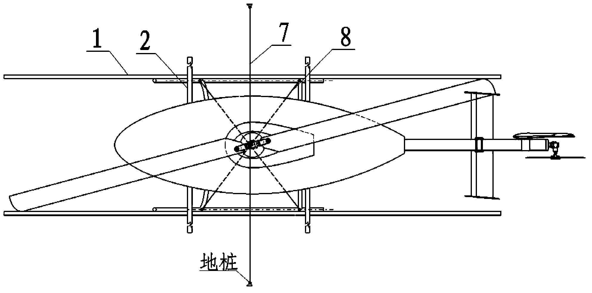 Helicopter mooring flight testing protective device and mooring method of helicopter mooring flight testing protective device