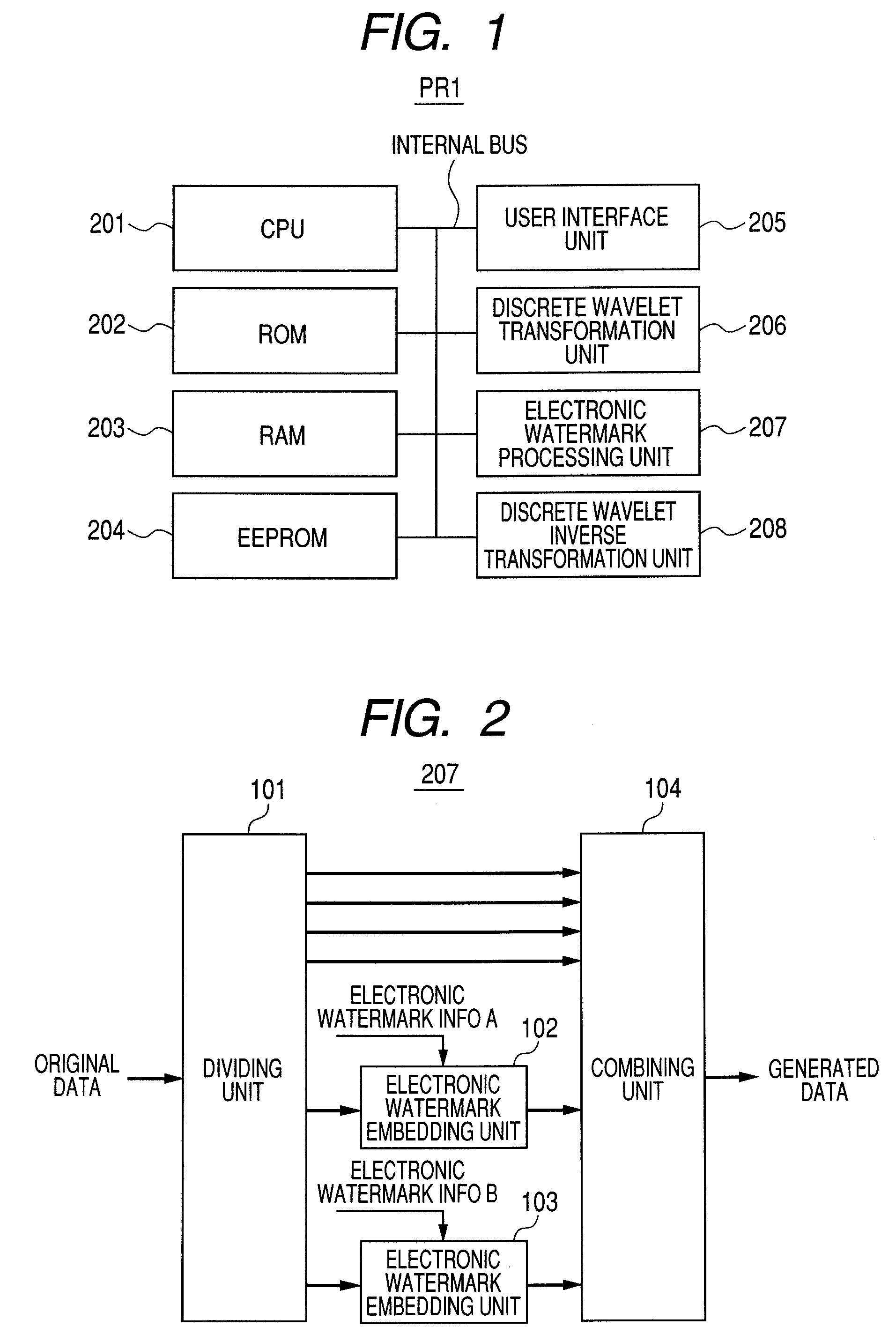 Electronic watermark embedding apparatus for selectively embedding electronic watermark information in different frequency components of image data and electronic watermark embedding method