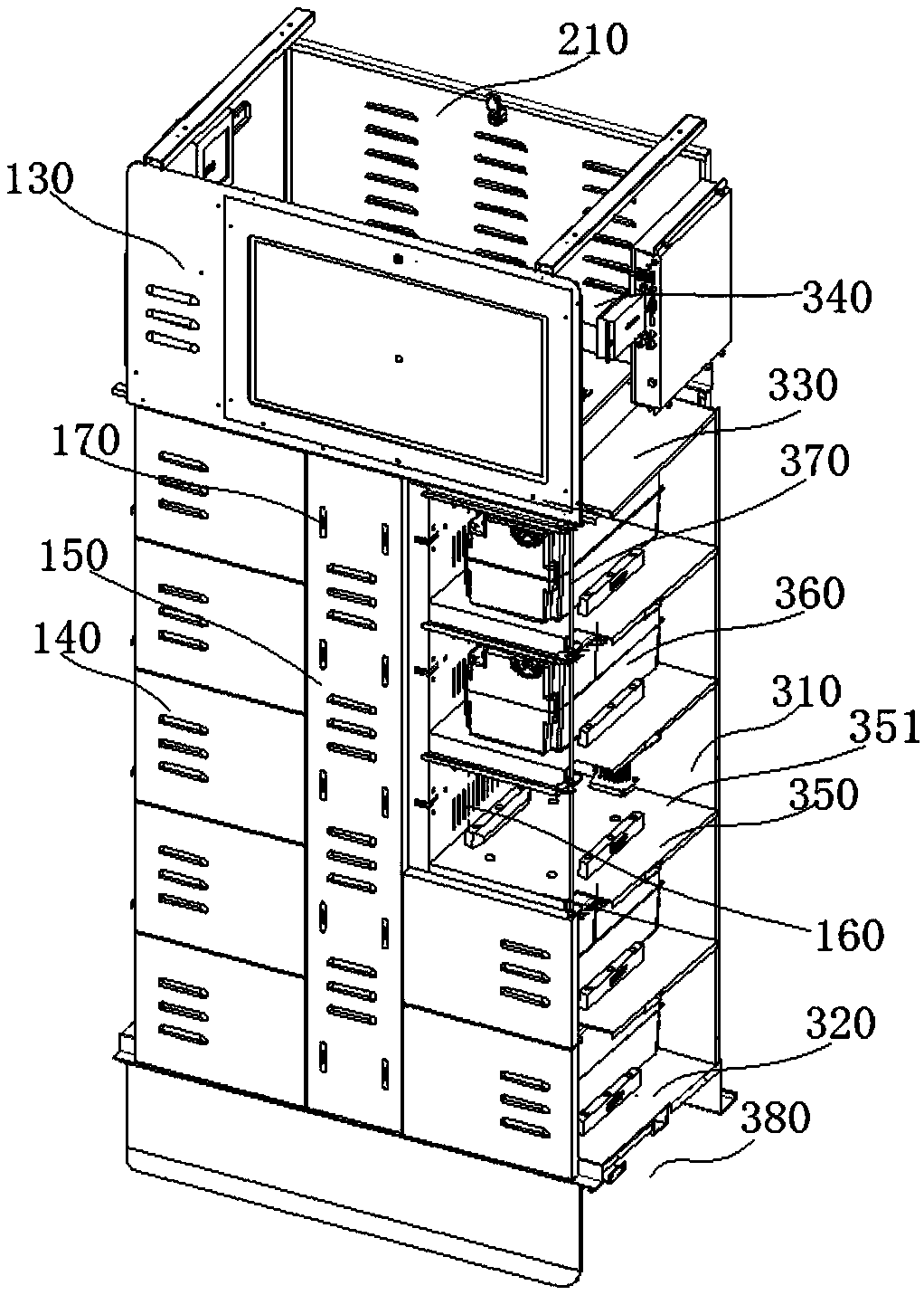 Charging cabinet, management system for charging cabinet and commercial application method thereof