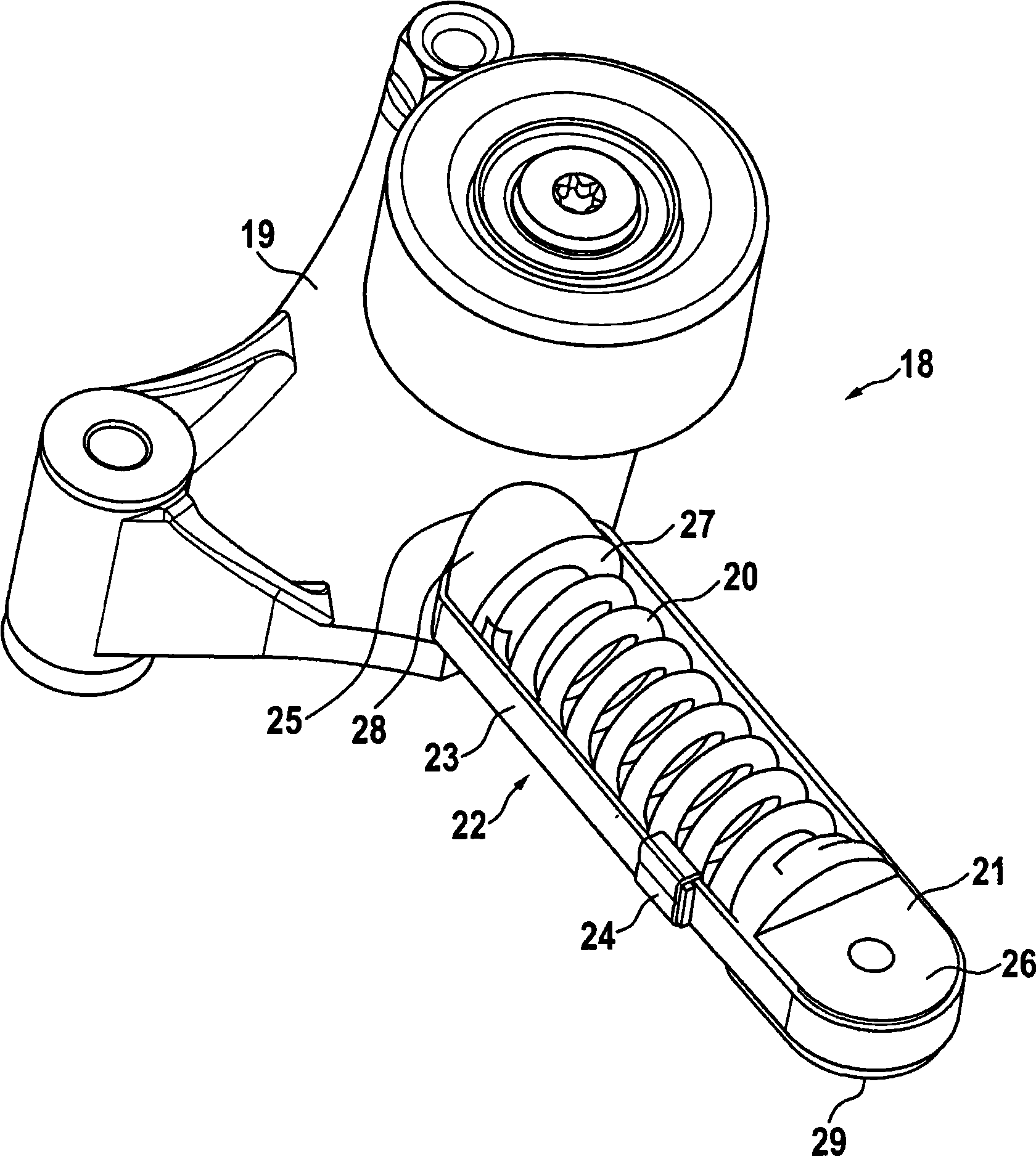 Tensioning device for a traction mechanism, in particular a belt or a chain