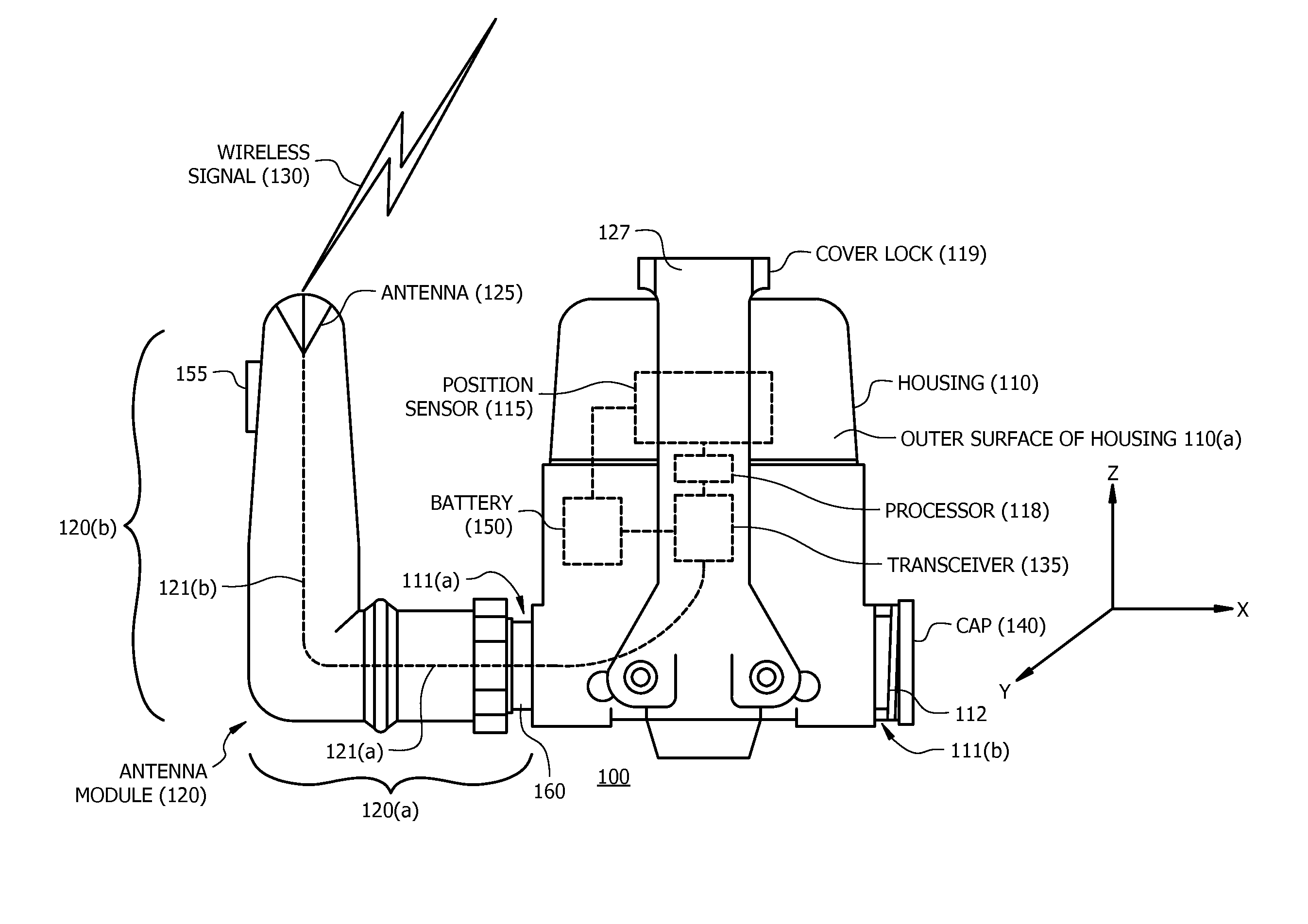 Wireless sensor having multiple possible antenna mounting locations