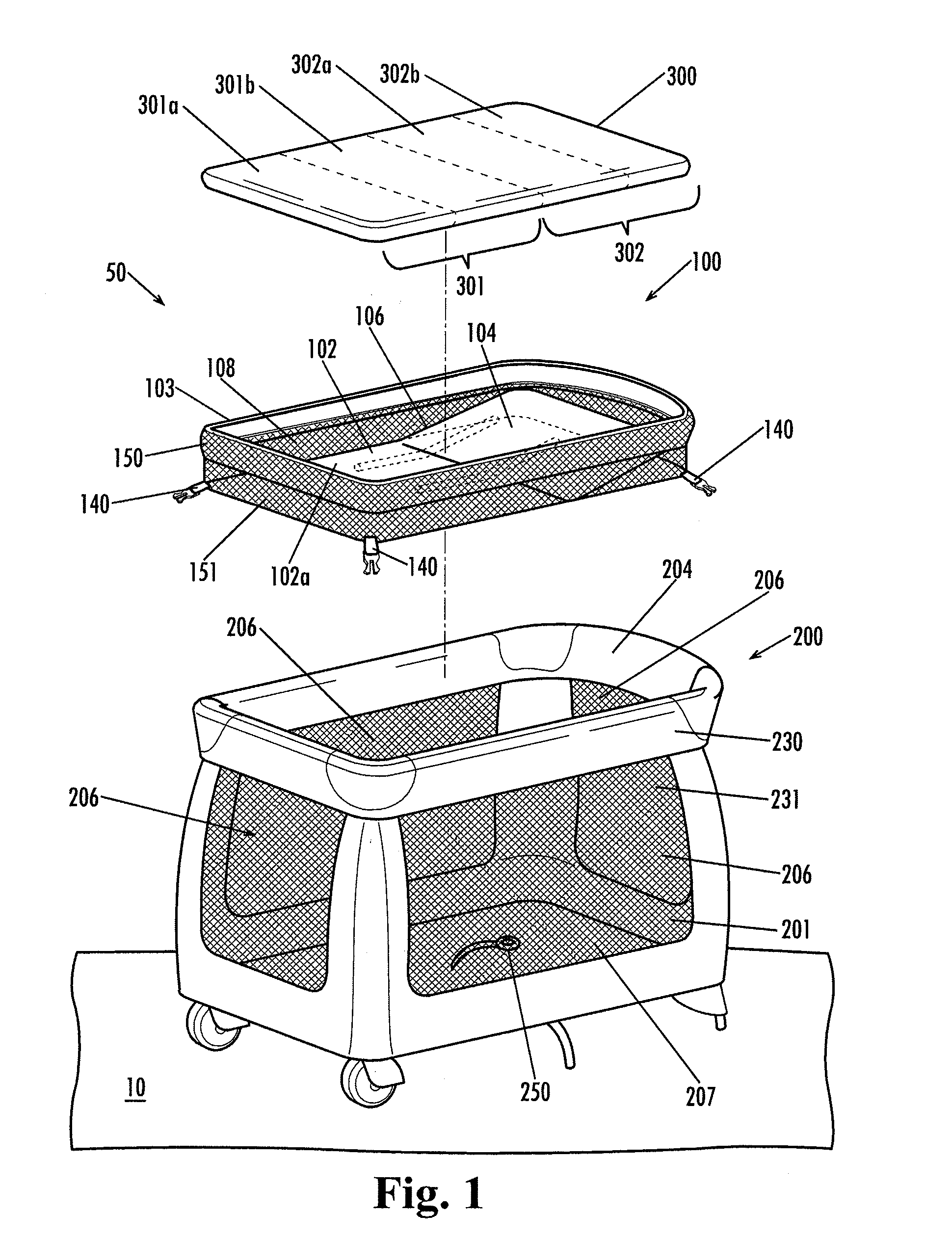 Collapsible play yard and bassinet assembly combination