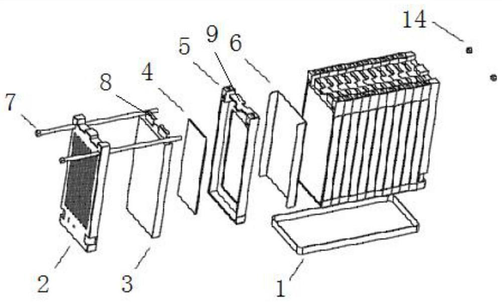 Split mounting type soft package lithium ion battery module based on water-cooling heat dissipation