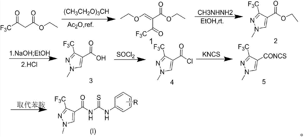 Acyl thiourea compound containing 1-methyl-3-trifluoromethyl-1H-parazole structure, as well as preparation method and application thereof