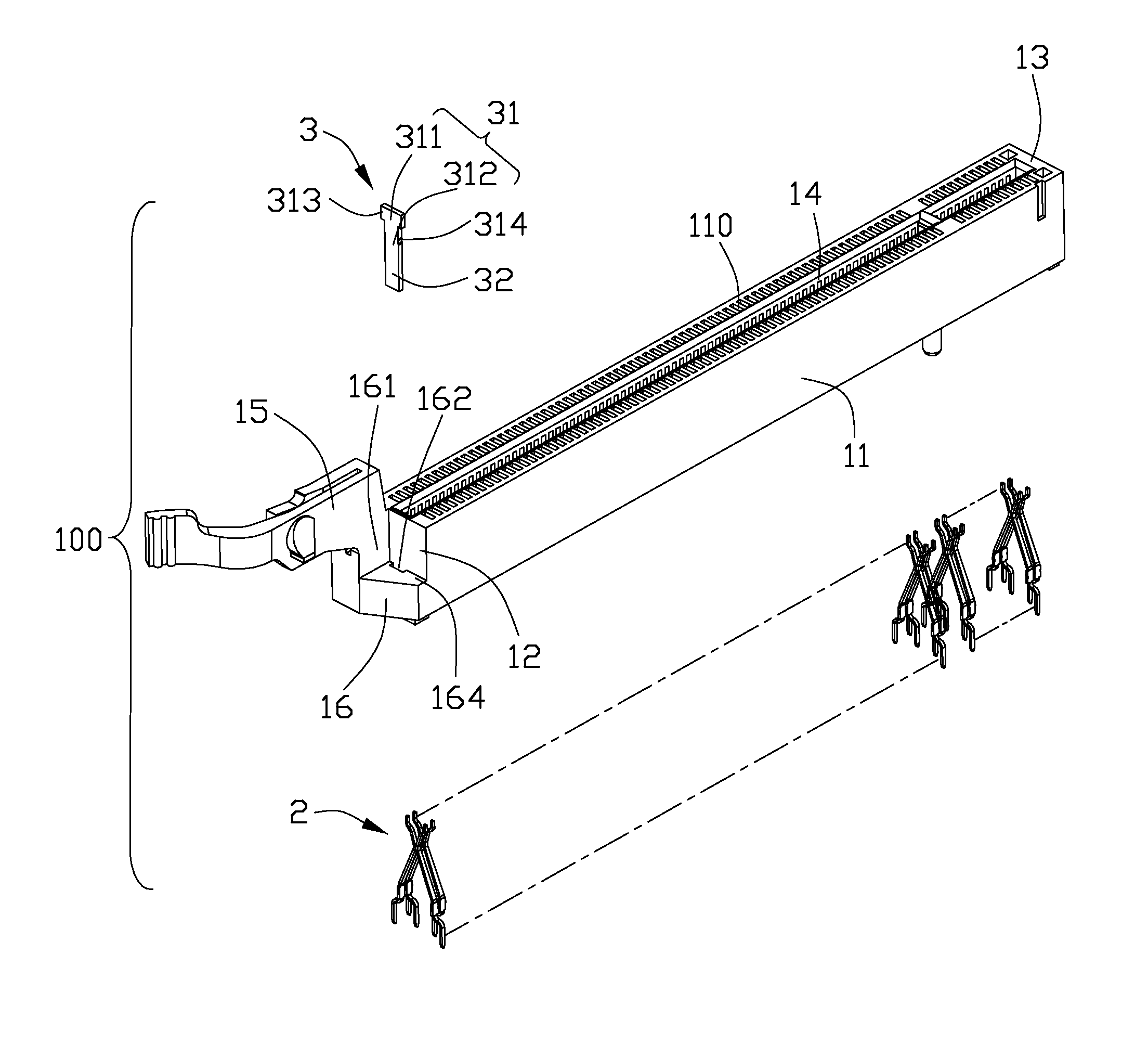 Card edge connector with an improved metal hook