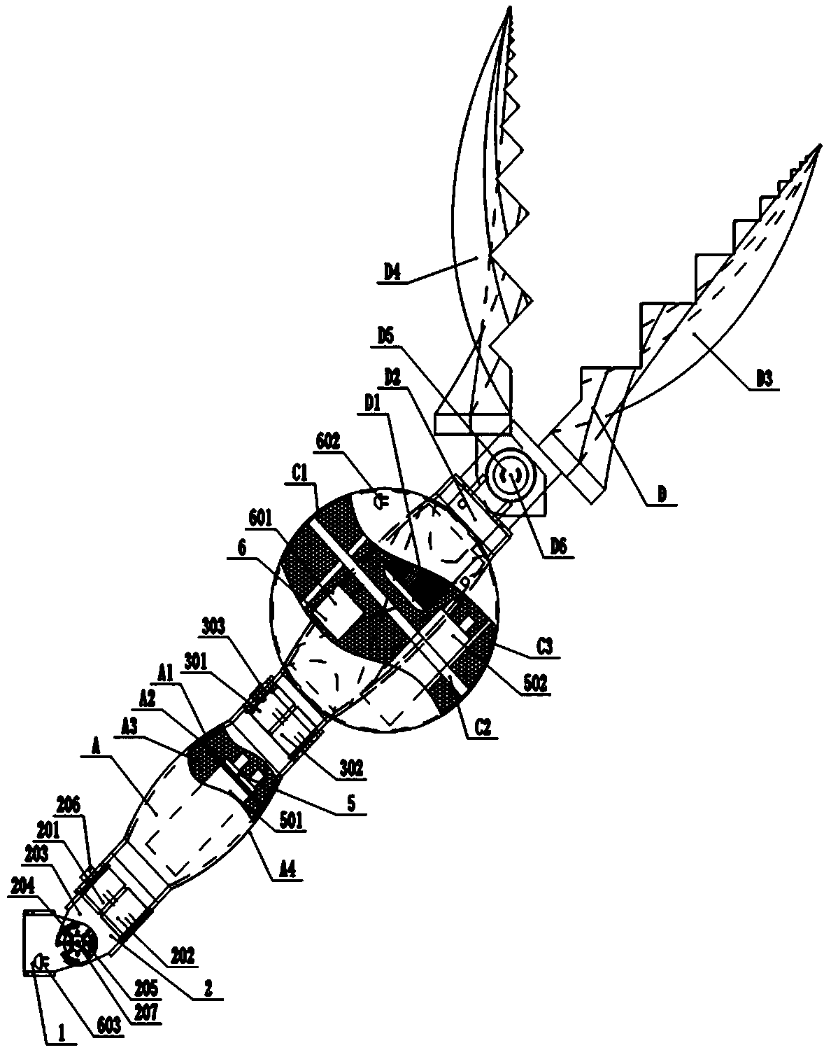 Multi-joint bionic mechanical chela with autonomously-distributed power