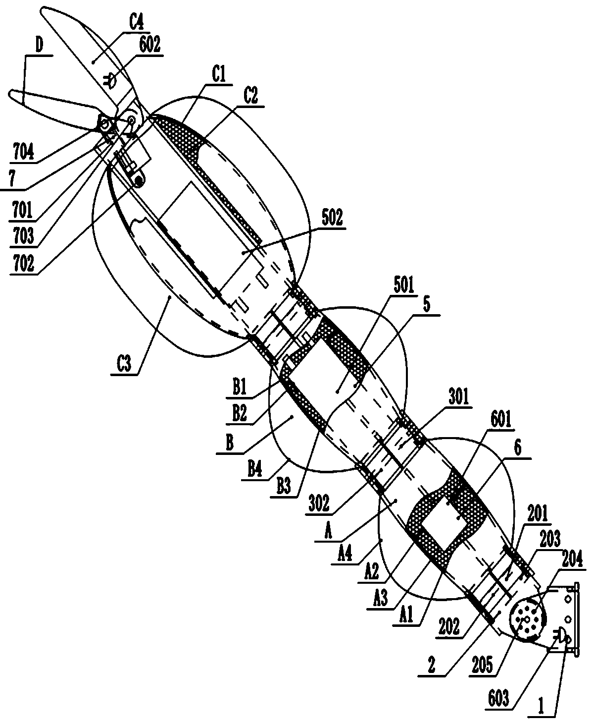 Multi-joint bionic mechanical chela with autonomously-distributed power