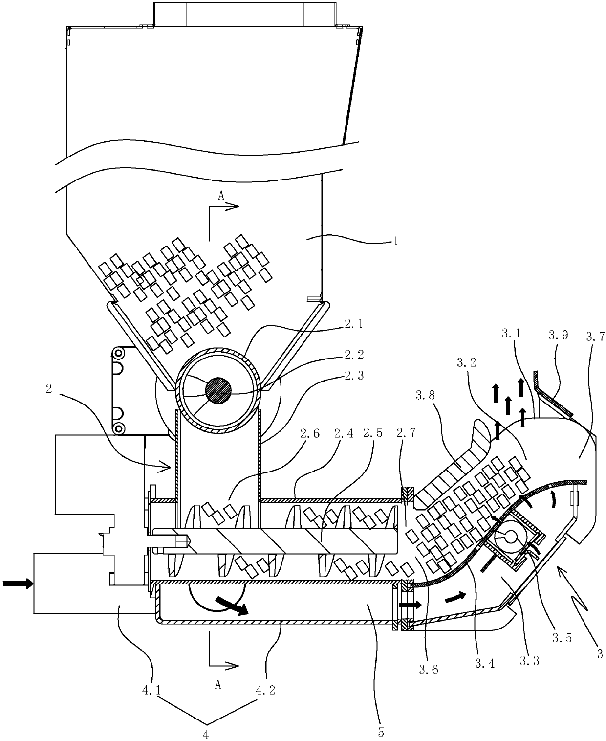 Two-stage screw feeding anti-tempering automatic slag removing burning device