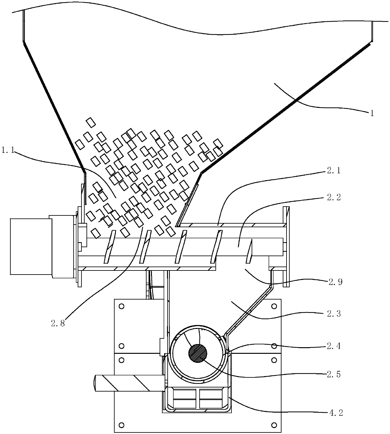 Two-stage screw feeding anti-tempering automatic slag removing burning device