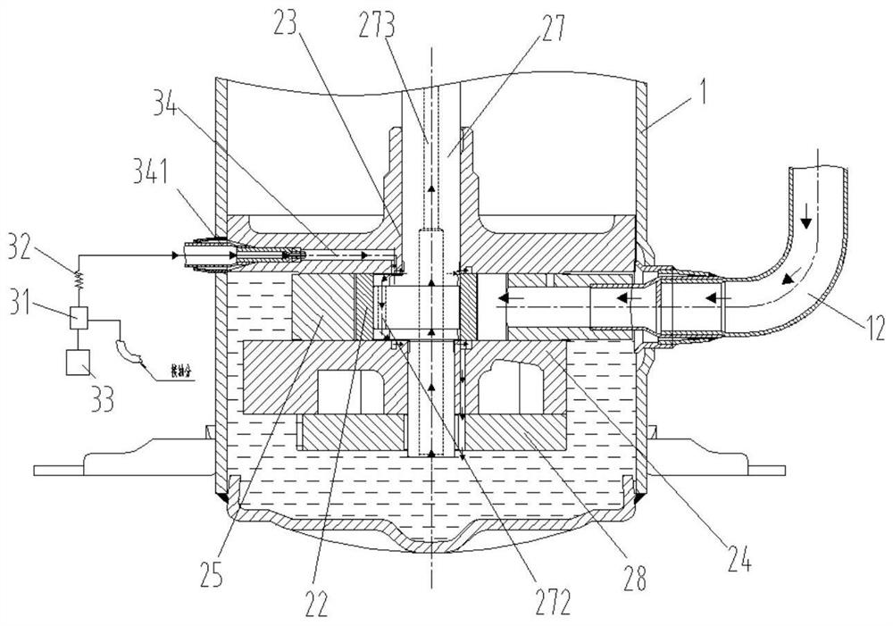 Low back pressure rotary compressor and corresponding oil return pressure drop control method, and air conditioner