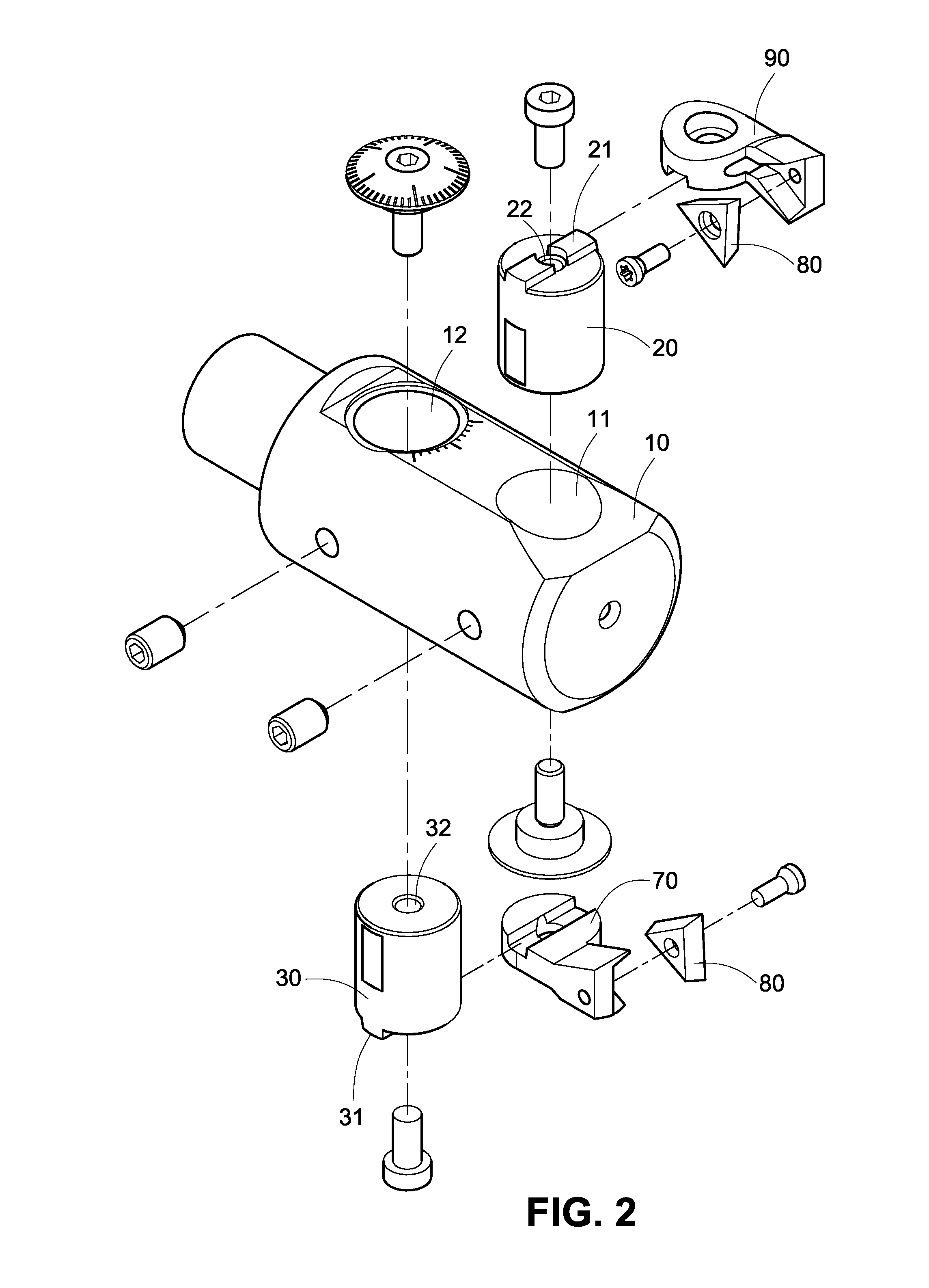 Boring bar fastening device for single or double blade