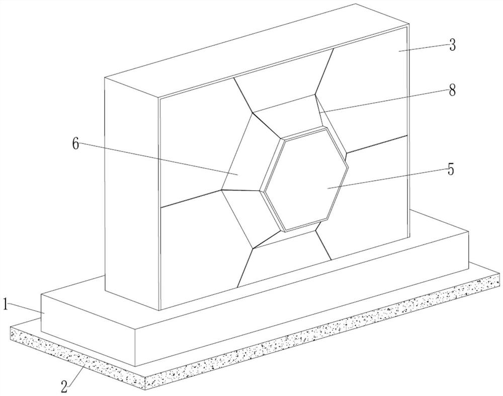 Installation and design structure combining large-specification stainless steel plate and three-dimensional glass modeling