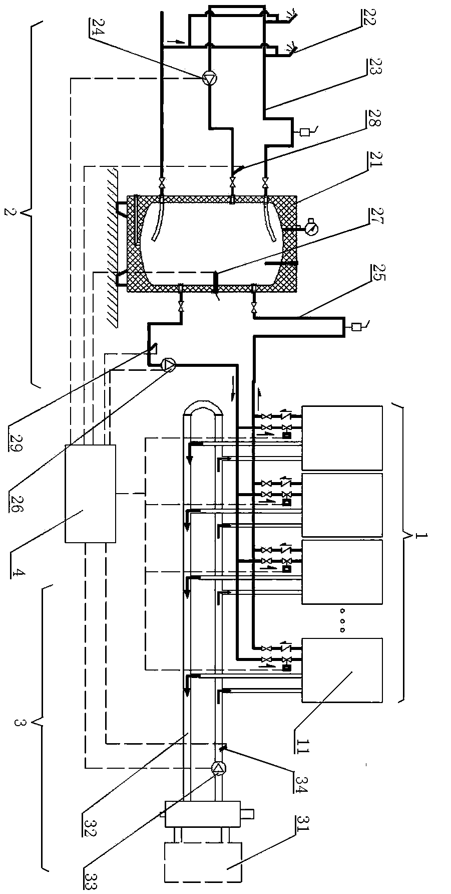 Device with heating and water-heating device multi-machine parallel system and use method thereof