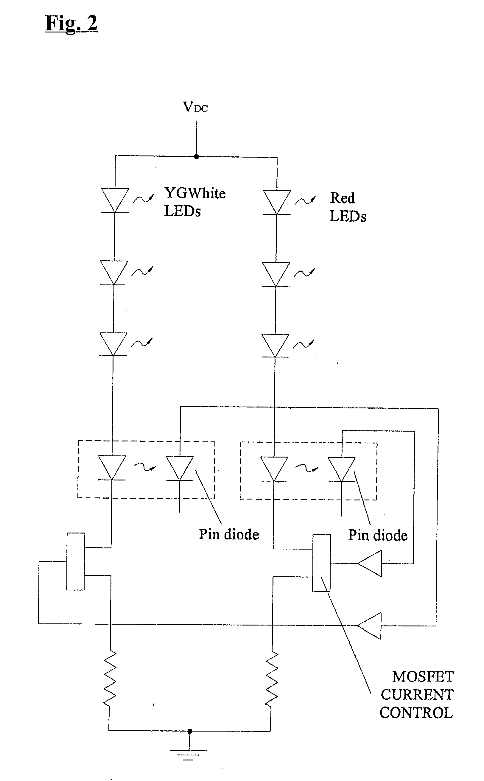 Lighting device with color control, and method of lighting