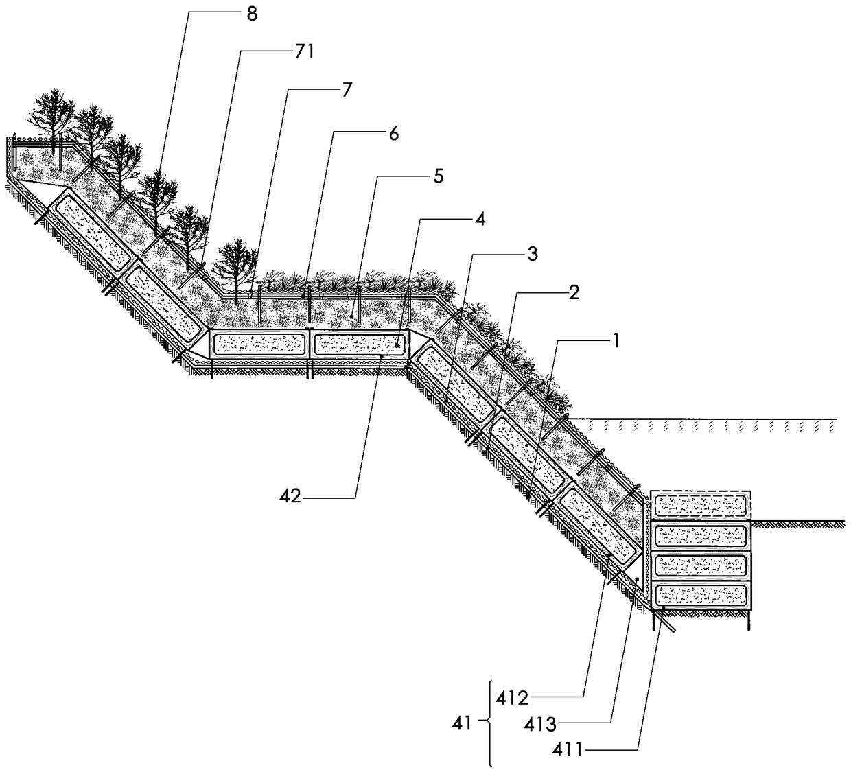 Ecological restoration system for preventing water and soil losses and construction method