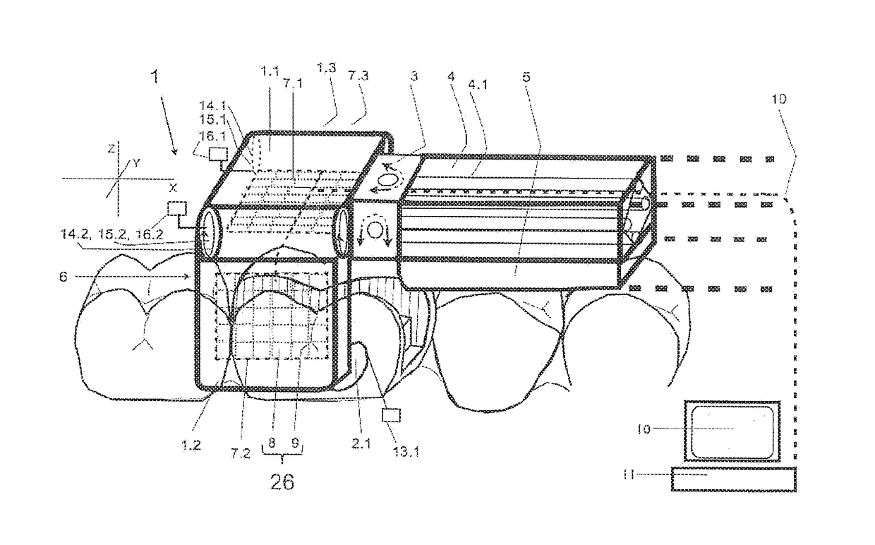 Measuring apparatus and method for three-dimensional measurement of an oral cavity