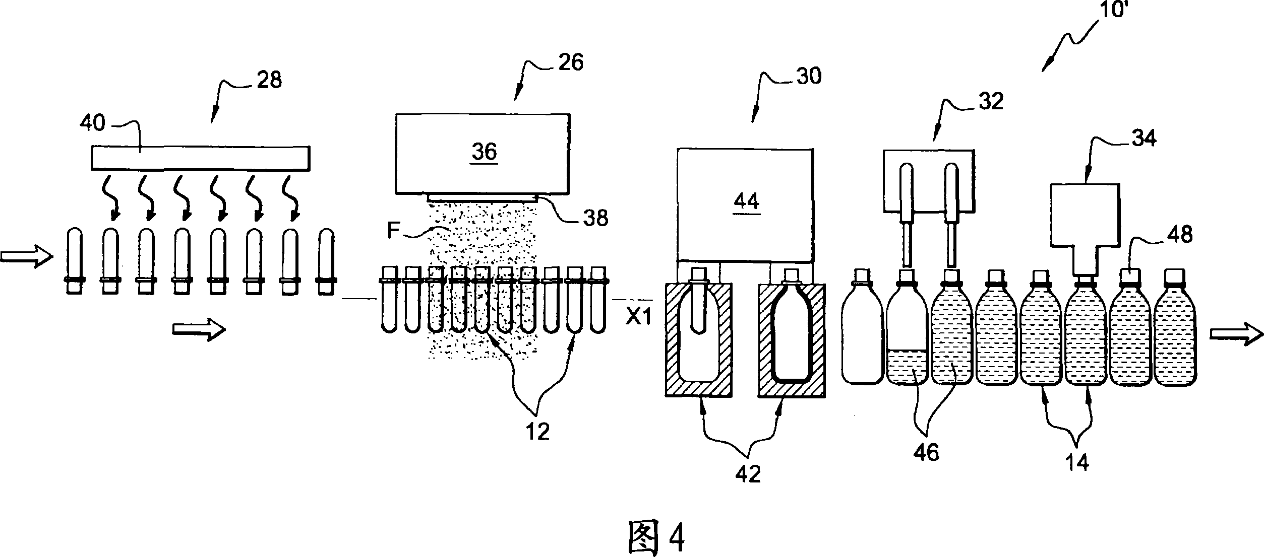 Installation for producing sterile bottles by blow molding sterilized preforms