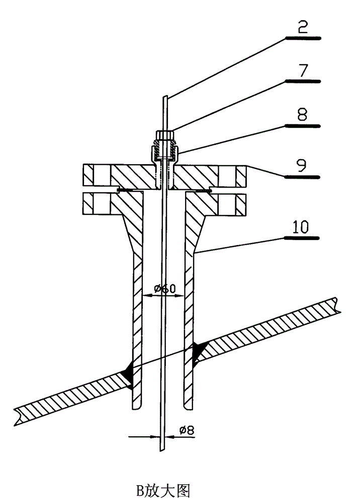 Device for installing thermocouple on reactor in propenoic acid production