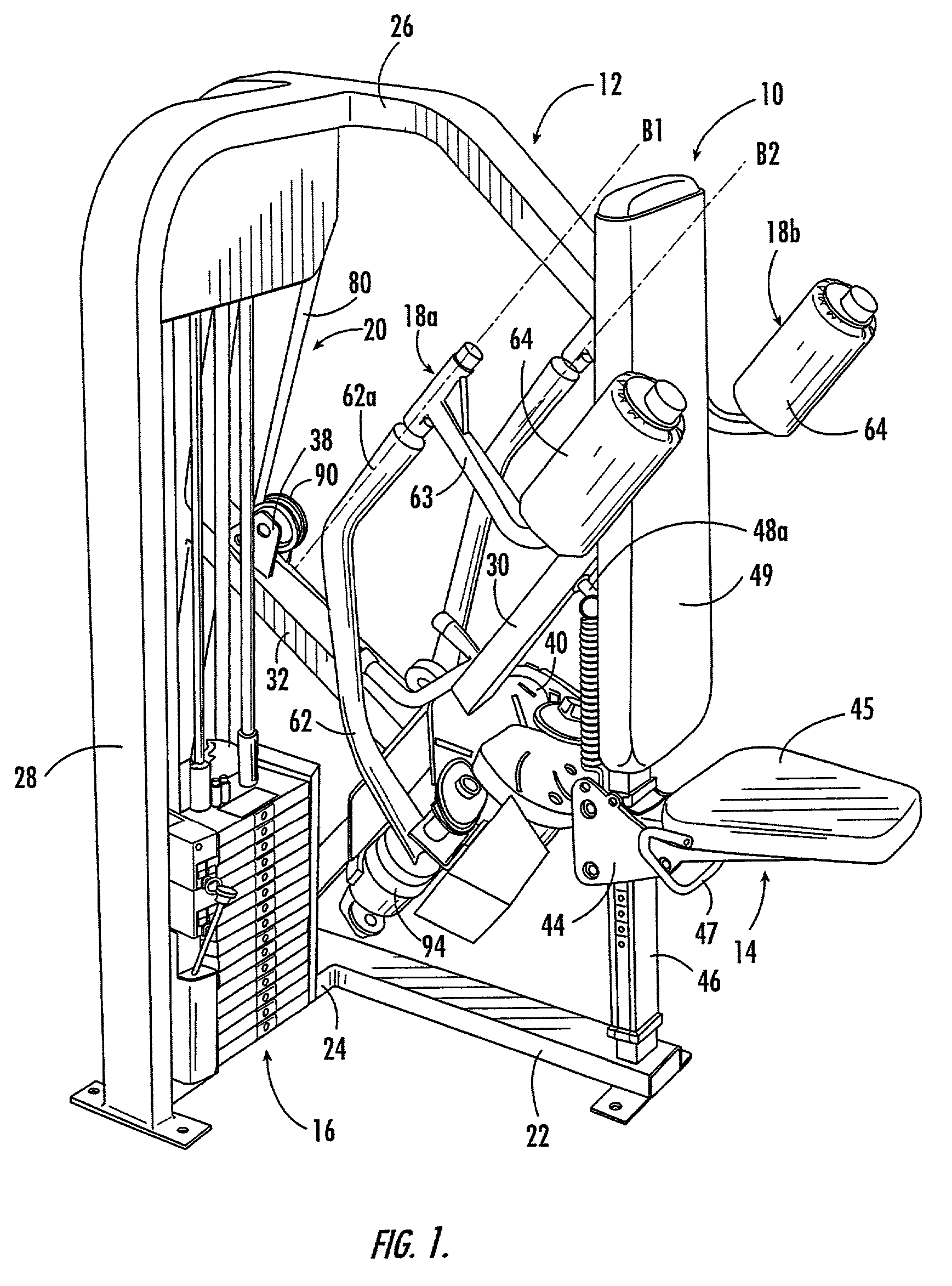 Weight training machine for exercising the upper chest muscles