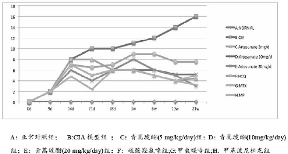 Application of artesunate in treating rheumatoid arthritis model rats