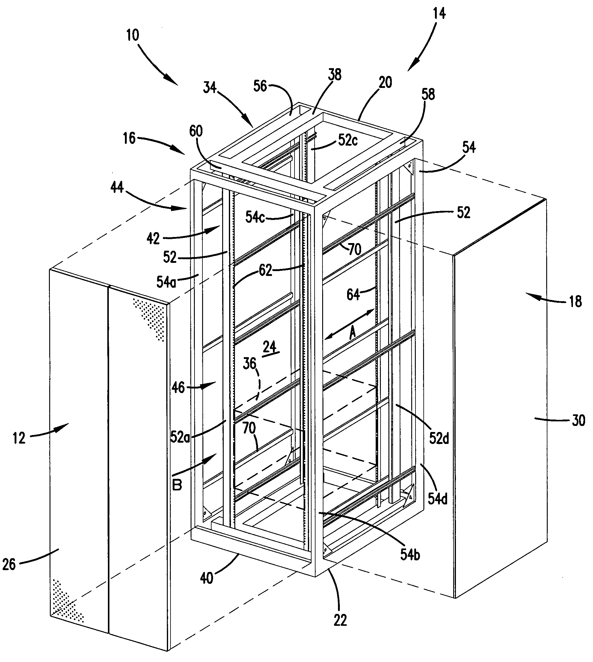 Frame arrangement for a telecommunications cabinet