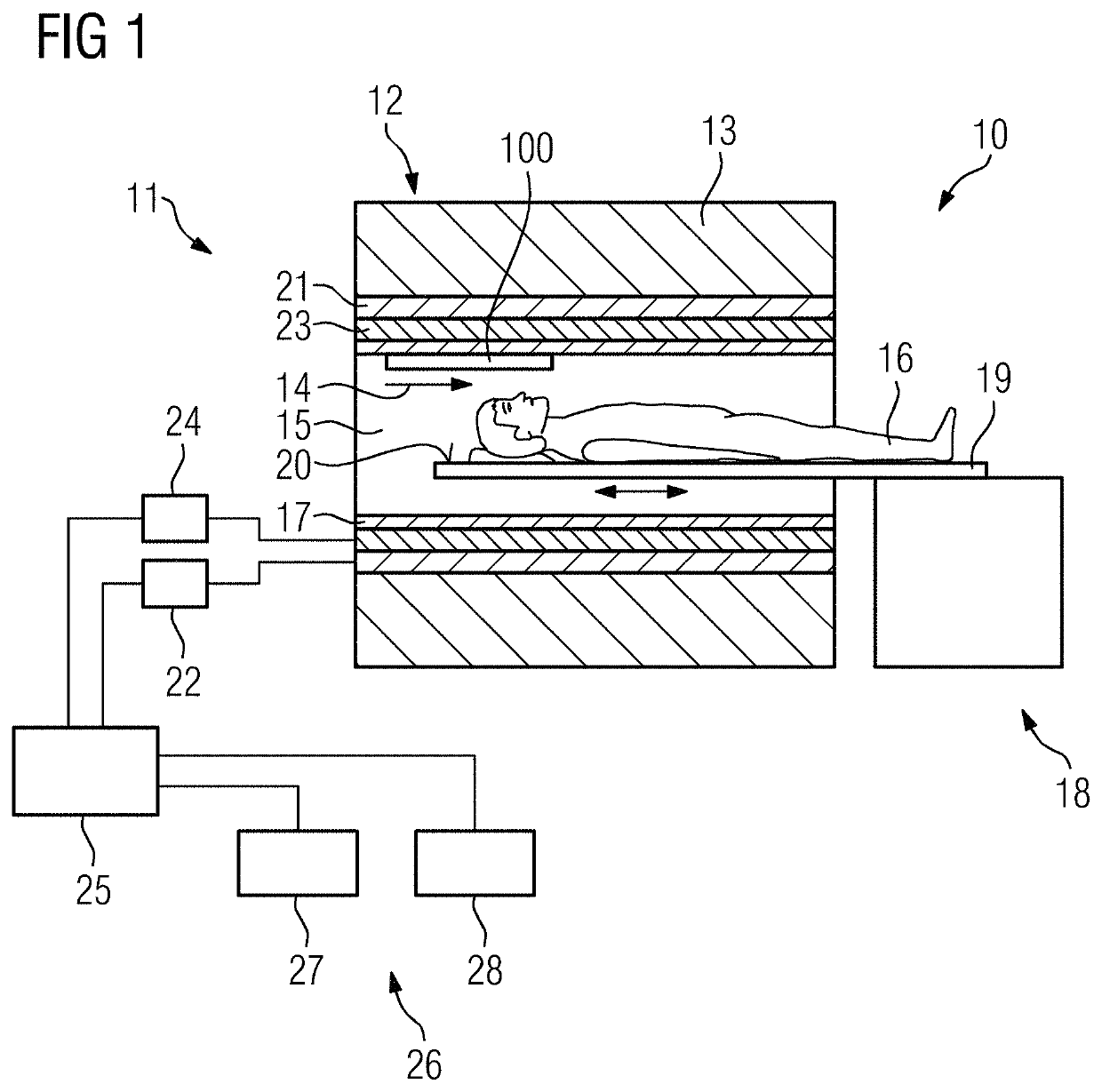 Medical imaging apparatus and sensor arrangement therefor for acquiring at least one item of patient movement information during a medical imaging examination