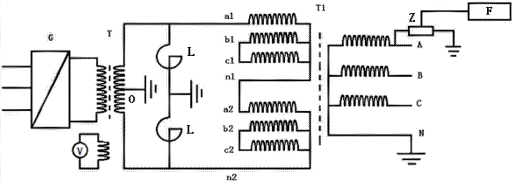 Wiring structure for low voltage signal double winding transformer partial discharge test